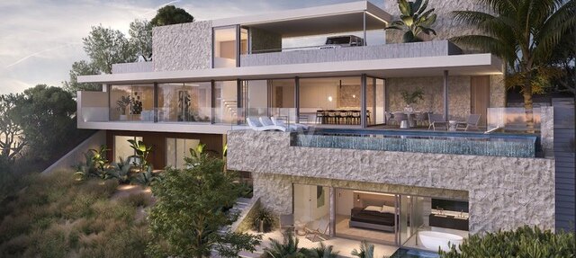 Modern villa with scenic sea and valley views in Monte Mayor