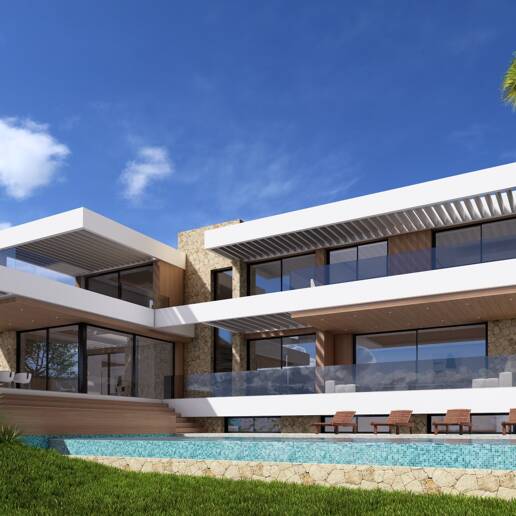 Samtida Villaprojekt med panoramautsikt över havet i Los Flamingos Golf