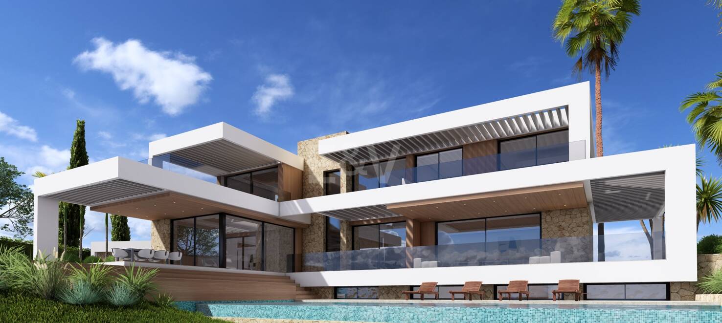 Samtida Villaprojekt med panoramautsikt över havet i Los Flamingos Golf