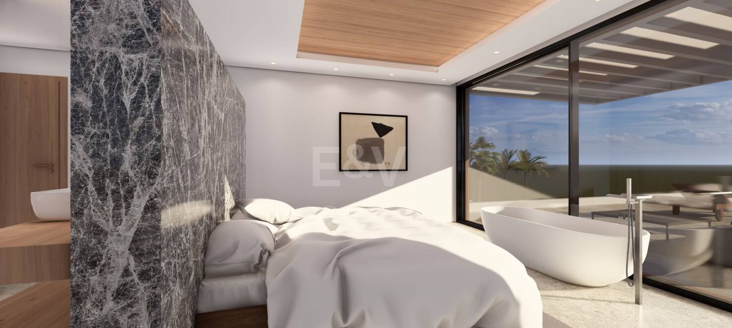 Samtida Villaprojekt med panoramautsikt över havet i Los Flamingos Golf