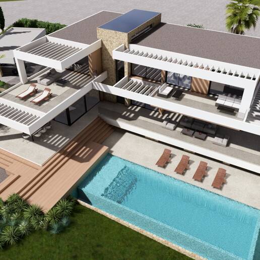Samtida Villaprojekt med panoramautsikt över havet i Los Flamingos Golf