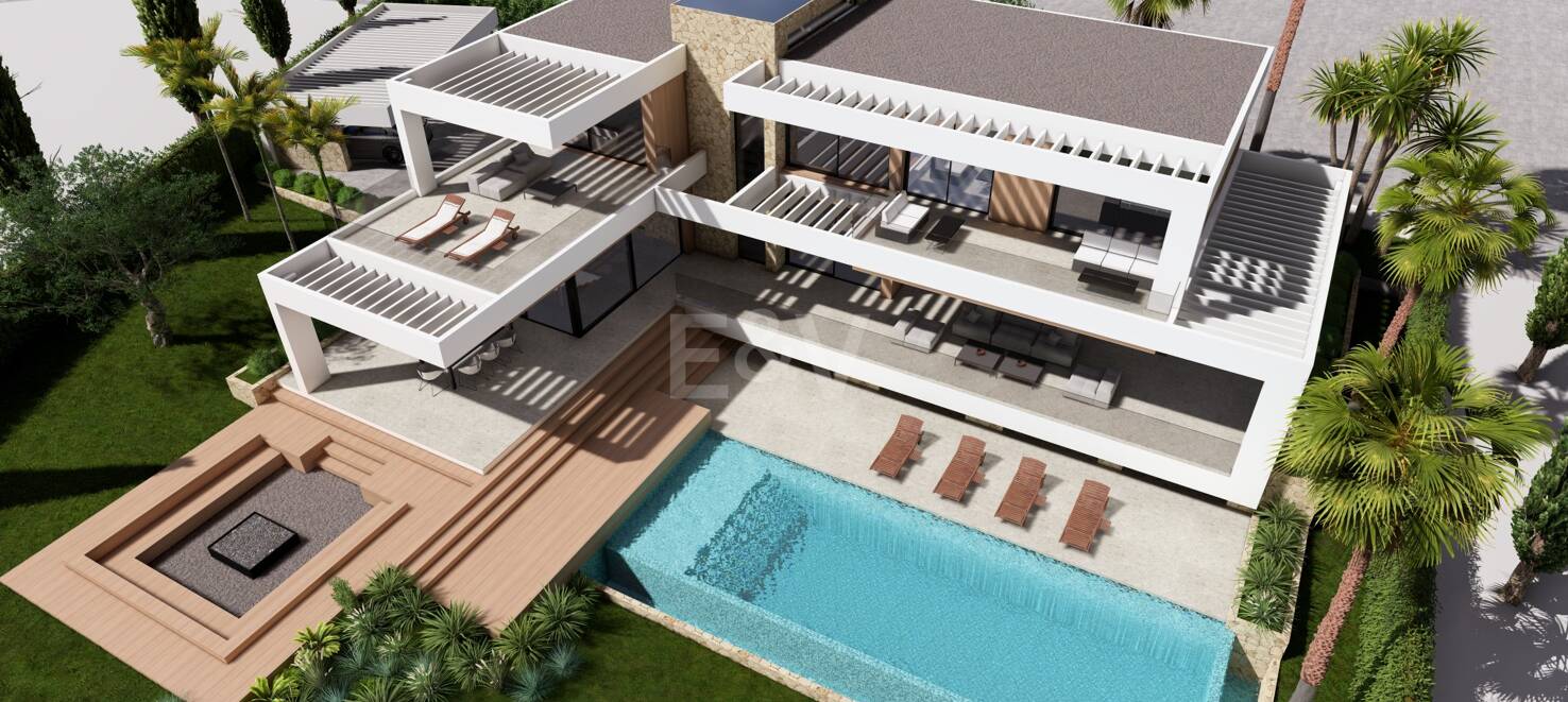 Samtida Villaprojekt med panoramautsikt över havet i Los Flamingos Golf