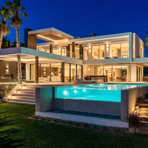 Lyxvilla med oändlighet pool och panoramautsikt över havet i Los Flamingos