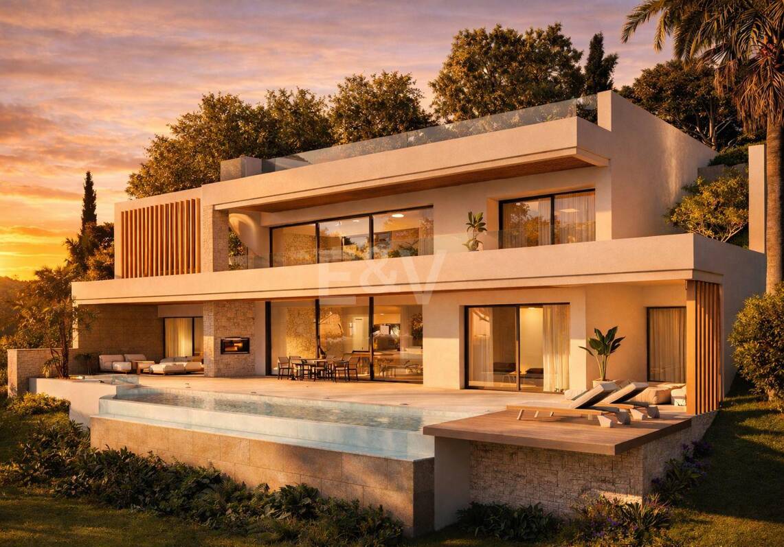 Projekt für moderne Villa mit Meerblick und genehmigter Lizenz