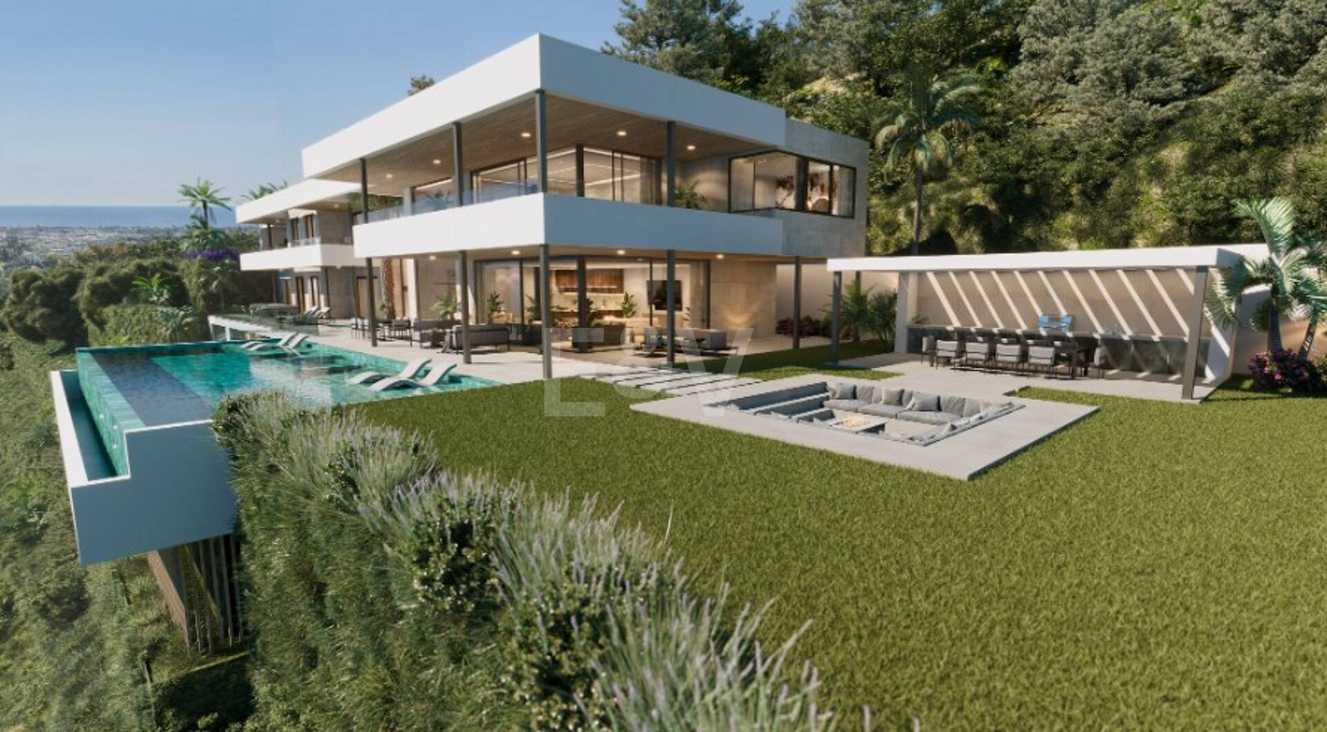 Prächtiges modernes Herrenhaus mit Panoramablick auf die Küste