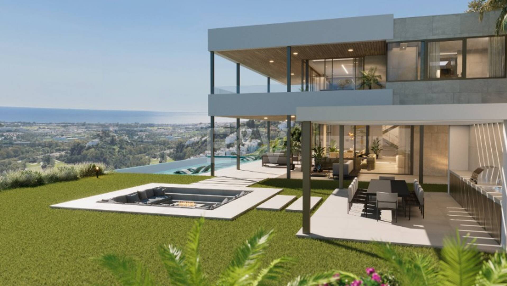 Prächtiges modernes Herrenhaus mit Panoramablick auf die Küste