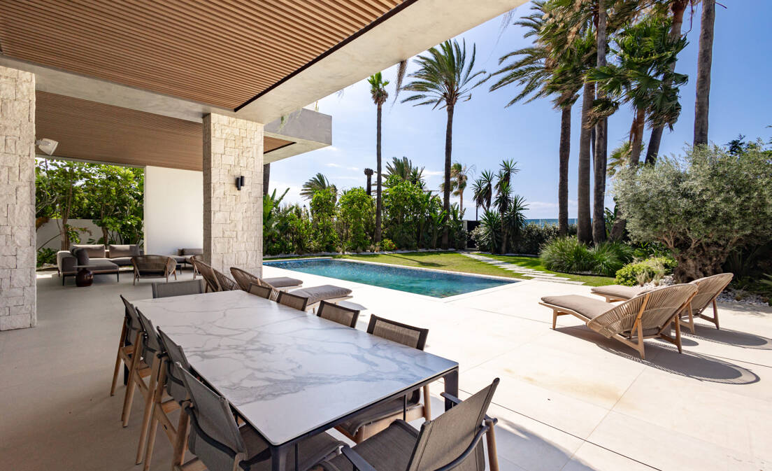Situated directly along San Pedro Beach, this contemporary luxury beachfront villa in Marbella West represents elite coastal living designed by...