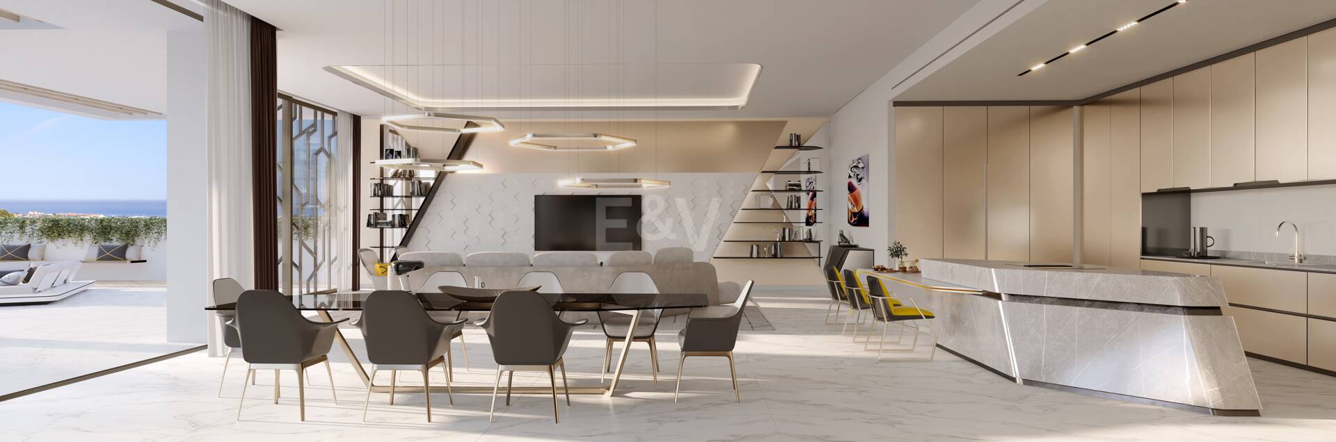 Von Lamborghini inspirierte Villa mit einer spektakulären Kombination aus Design, Golf und Meerblick in El Paraiso Alto