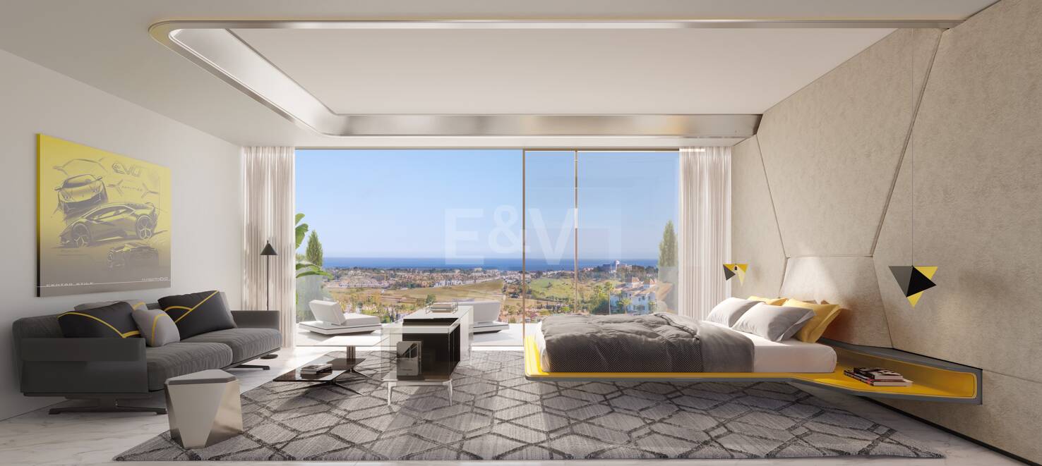 Von Lamborghini inspirierte Villa mit einer spektakulären Kombination aus Design, Golf und Meerblick in El Paraiso Alto