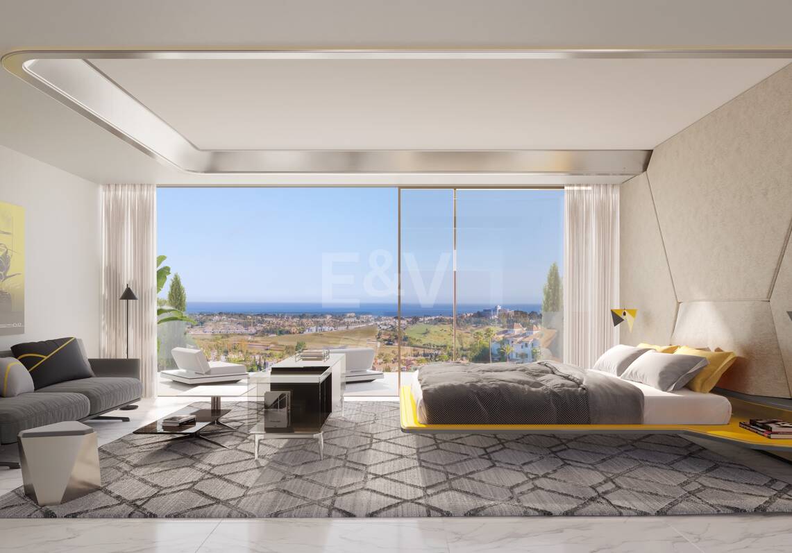 Lamborghini-inspirerad Villa med en spektakulär fusion av design, golf och havsutsikt i El Paraiso Alto