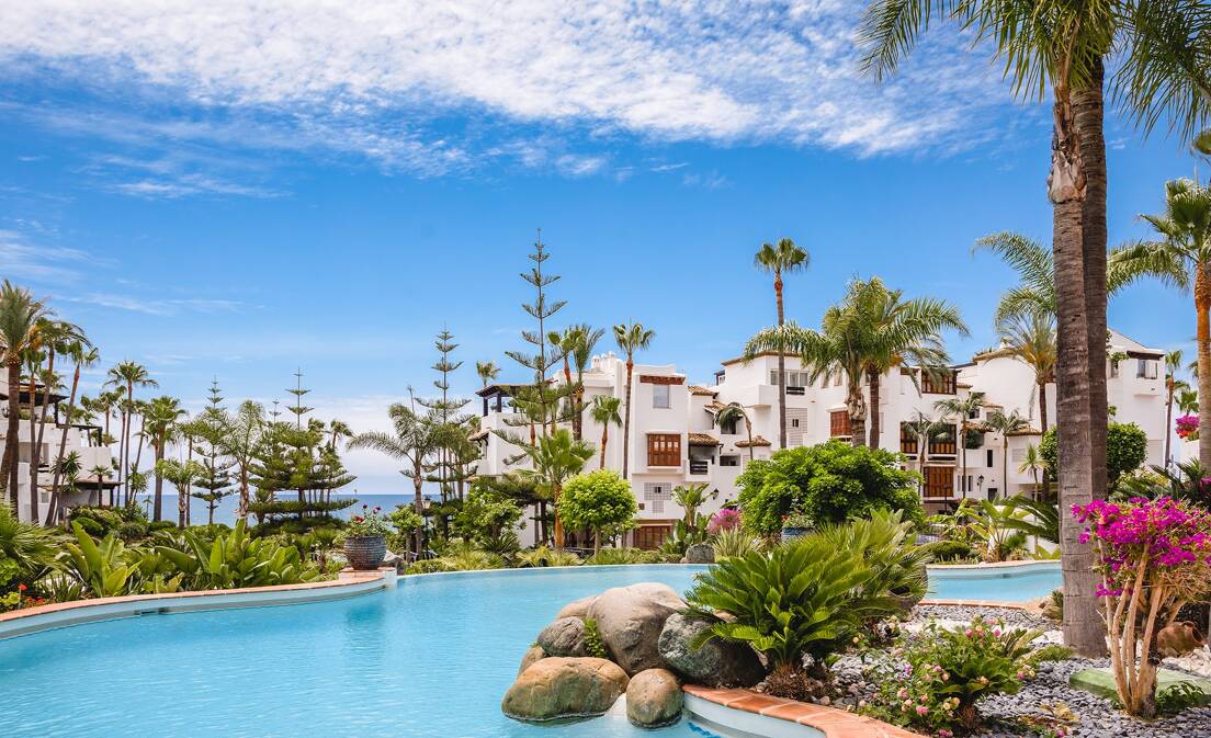 Impeccable Southwest-Facing Garden Apartment in Marina Puente Romano