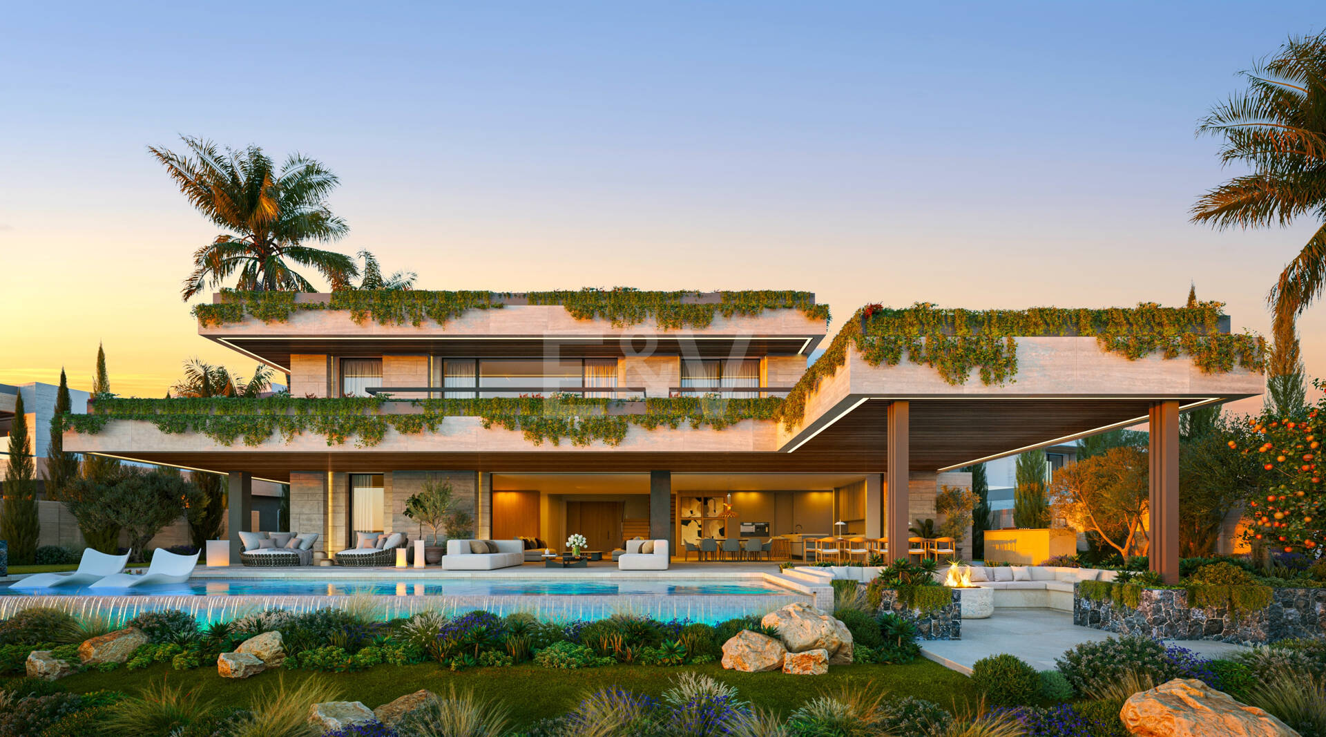 Villa de luxe moderne avec vue panoramique sur la mer dans la communautéated