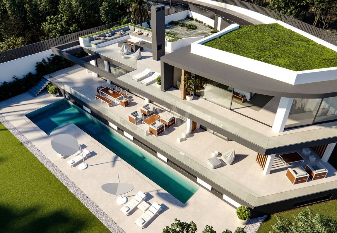 Proyecto de villa sobre plano en Las Lomas del Marbella Club