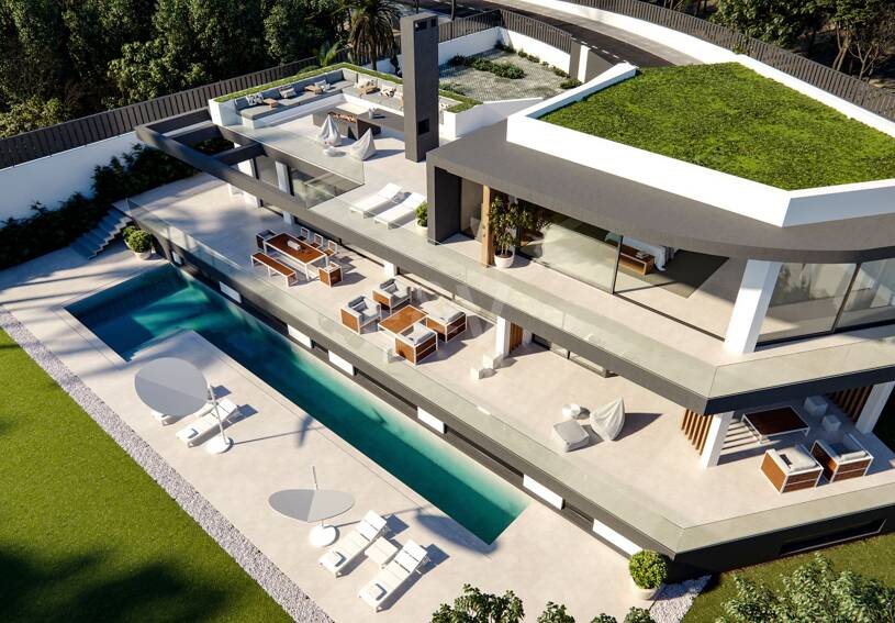 Proyecto de villa sobre plano en Las Lomas del Marbella Club