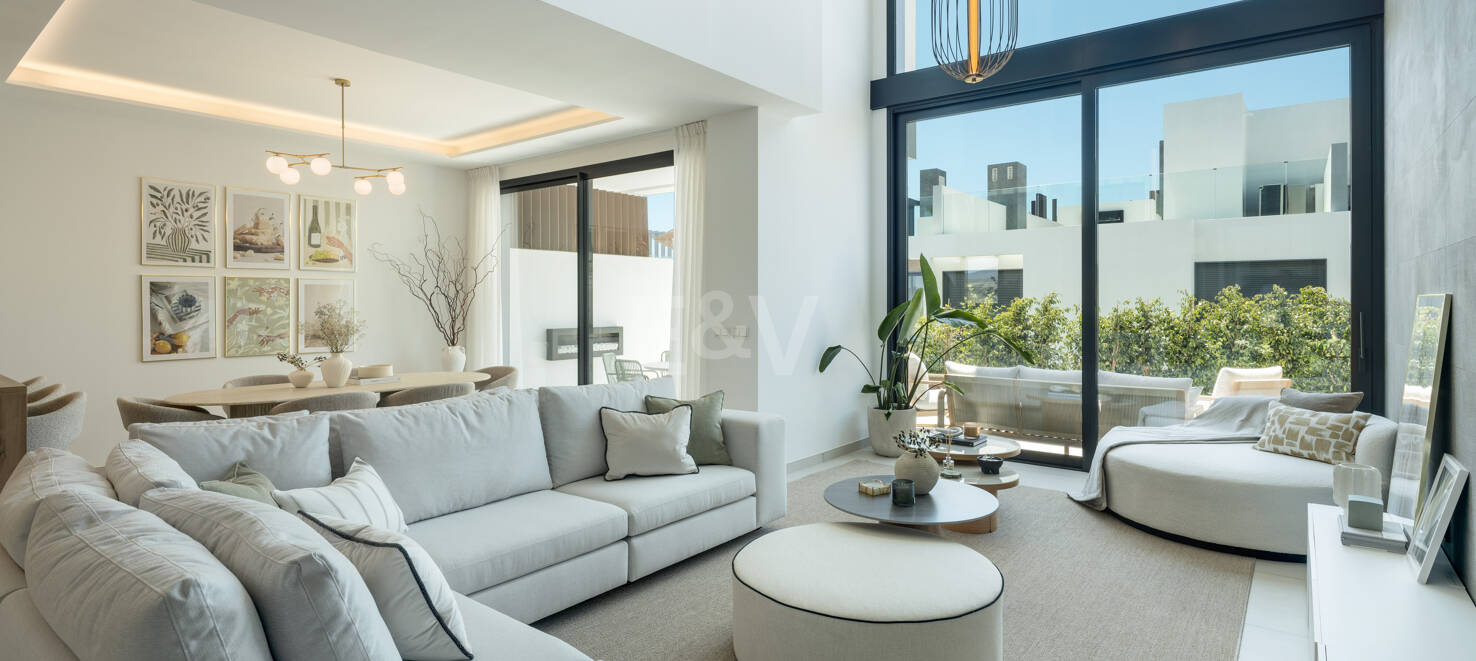 Brandneue Doppelhaushälfte in einer bewachten Wohnanlage mit privatem Pool und Meerblick