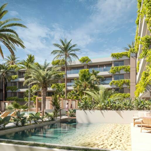 Casa en planta baja con oasis privado de estilo tropical