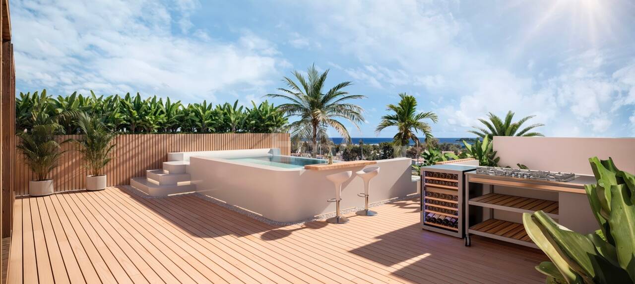 Casa en planta baja con oasis privado de estilo tropical