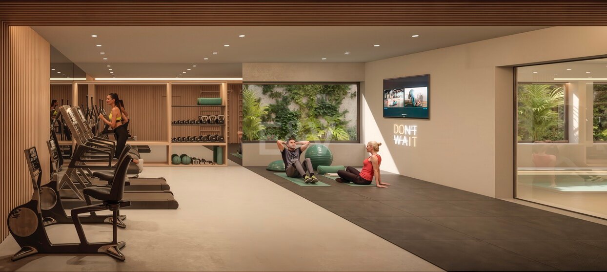 Apartamento elegante con piscinas interiores y exteriores, spa y gimnasio