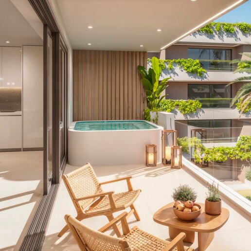 Apartamento elegante con piscinas interiores y exteriores, spa y gimnasio