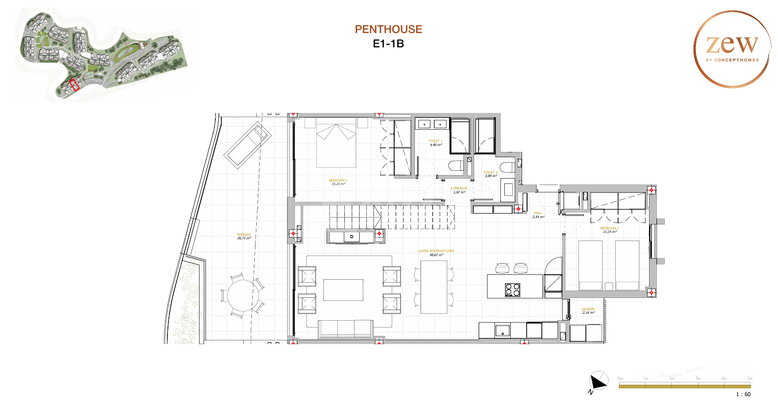 Spacieux duplex penthouse dans une communauté sécurisée avec des équipements de complexe hôtelier 5 étoiles