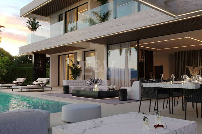 Grundstück mit elegantem, modernem Villenprojekt und Baugenehmigung in fußläufiger Entfernung zum Strand