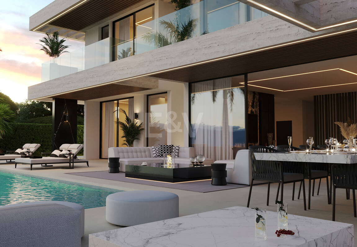 Grundstück mit elegantem, modernem Villenprojekt und Baugenehmigung in fußläufiger Entfernung zum Strand