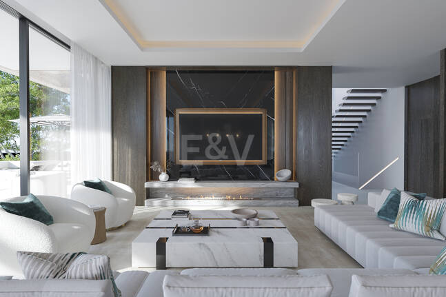 Grundstück mit elegantem, modernem Villenprojekt und Baugenehmigung in fußläufiger Entfernung zum Strand