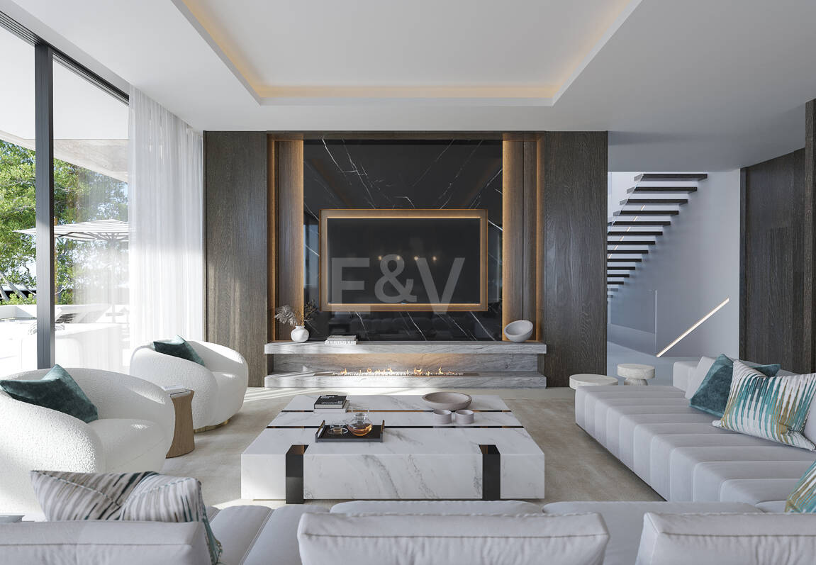 Grundstück mit elegantem, modernem Villenprojekt und Baugenehmigung in fußläufiger Entfernung zum Strand