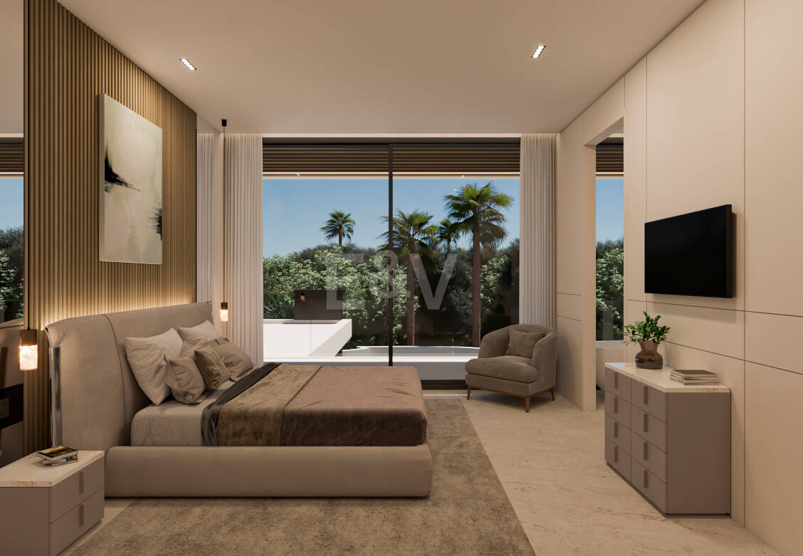 Grundstück mit elegantem, modernem Villenprojekt und Baugenehmigung in fußläufiger Entfernung zum Strand