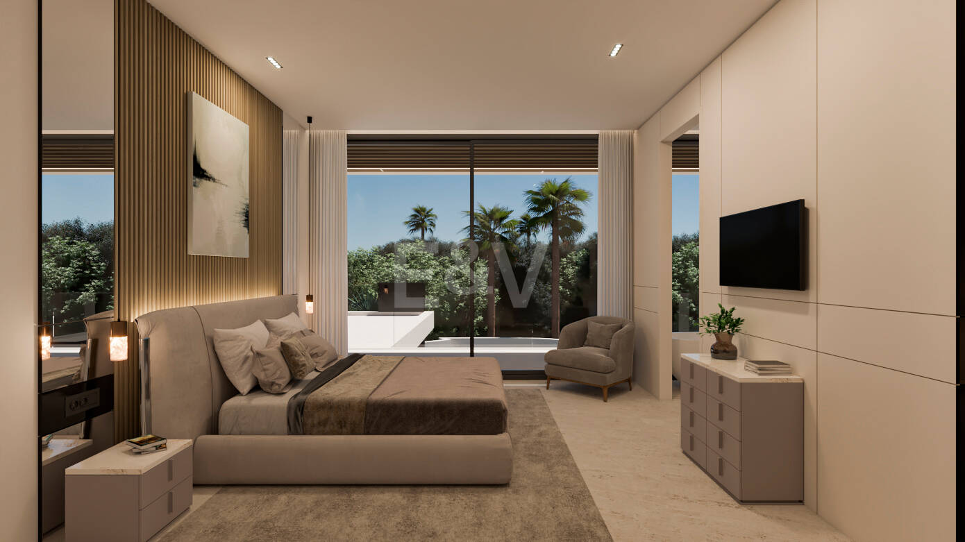 Grundstück mit elegantem, modernem Villenprojekt und Baugenehmigung in fußläufiger Entfernung zum Strand