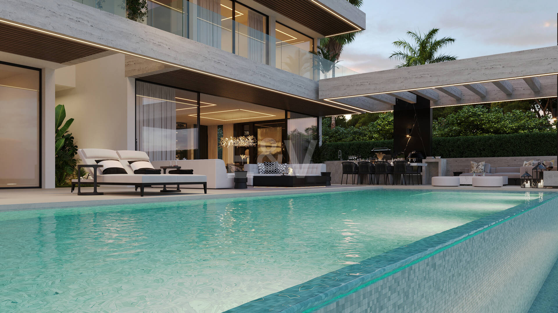 Grundstück mit elegantem, modernem Villenprojekt und Baugenehmigung in fußläufiger Entfernung zum Strand