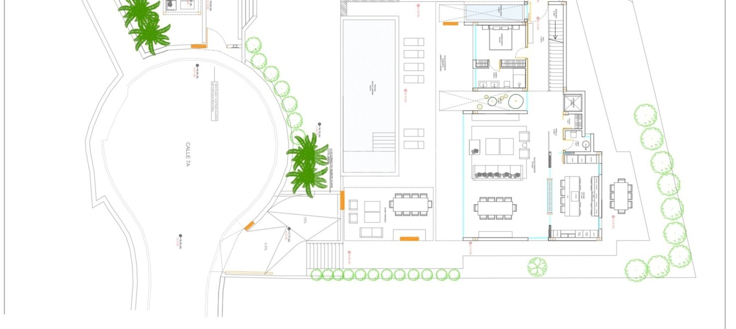 Grundstück mit elegantem, modernem Villenprojekt und Baugenehmigung in fußläufiger Entfernung zum Strand