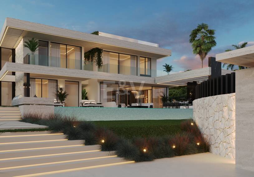 Grundstück mit elegantem, modernem Villenprojekt und Baugenehmigung in fußläufiger Entfernung zum Strand