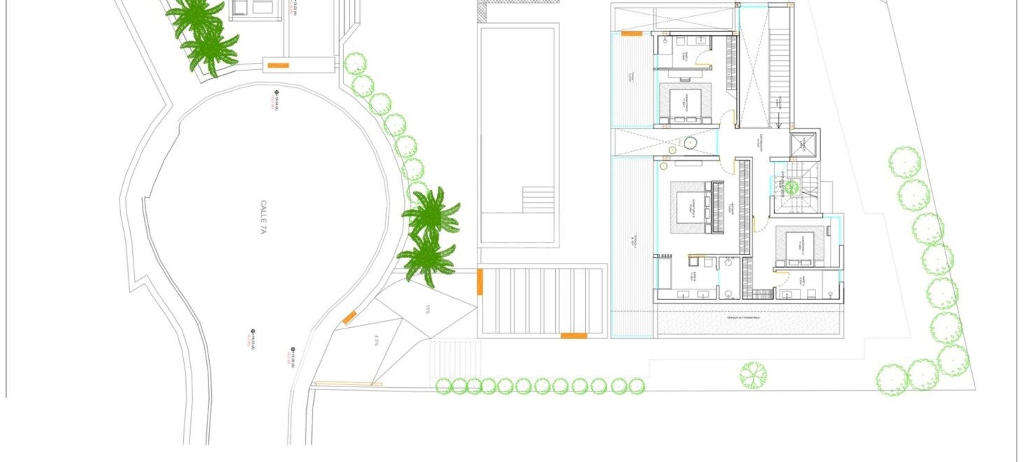 Grundstück mit elegantem, modernem Villenprojekt und Baugenehmigung in fußläufiger Entfernung zum Strand