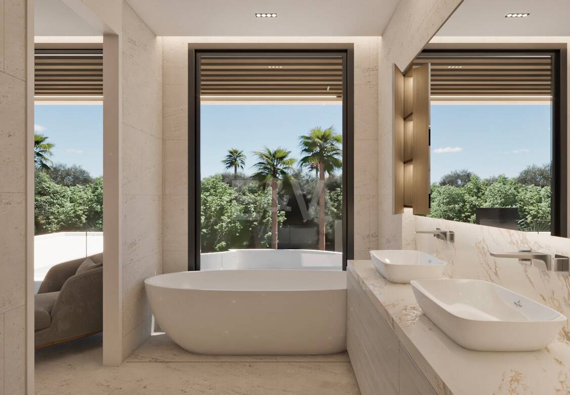 Grundstück mit elegantem, modernem Villenprojekt und Baugenehmigung in fußläufiger Entfernung zum Strand