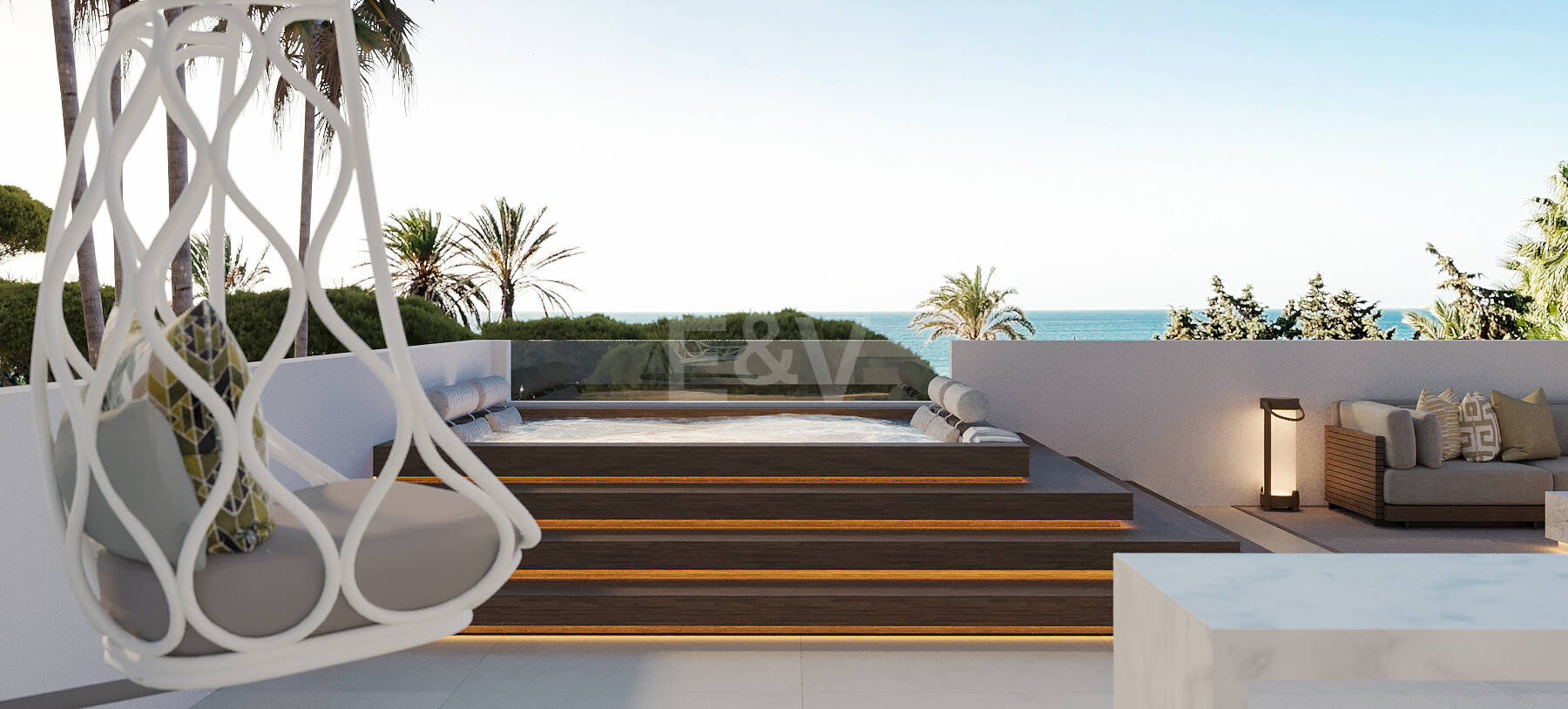 Grundstück mit elegantem, modernem Villenprojekt und Baugenehmigung in fußläufiger Entfernung zum Strand