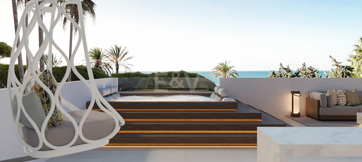 Grundstück mit elegantem, modernem Villenprojekt und Baugenehmigung in fußläufiger Entfernung zum Strand