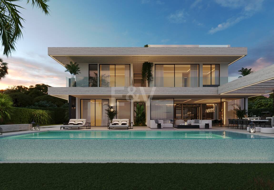 Grundstück mit elegantem, modernem Villenprojekt und Baugenehmigung in fußläufiger Entfernung zum Strand