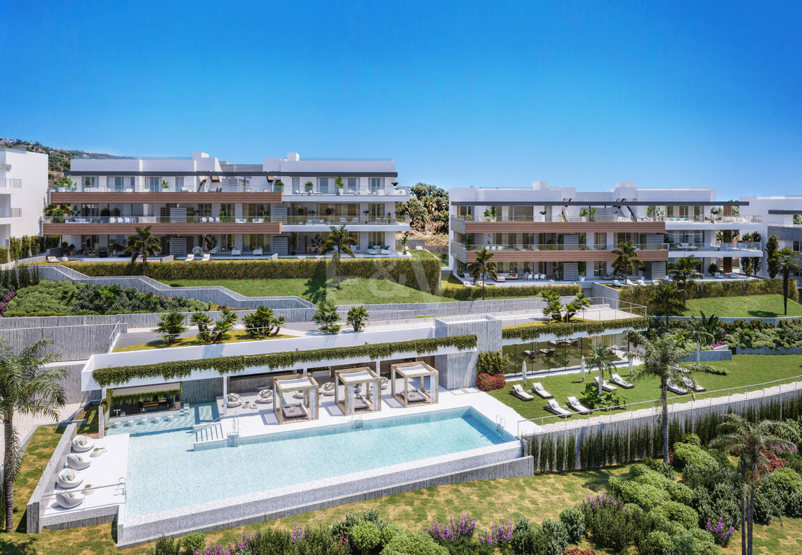 Quintessence, Neue und moderne Wohnanlage mit Panoramablick auf das Meer