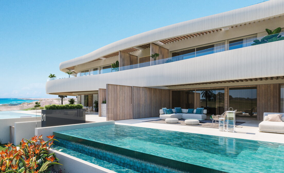 AM STRAND - Luxuriöses Duplex-Penthaus mit privatem Garten in einem neuen Strandresort in erster Reihe