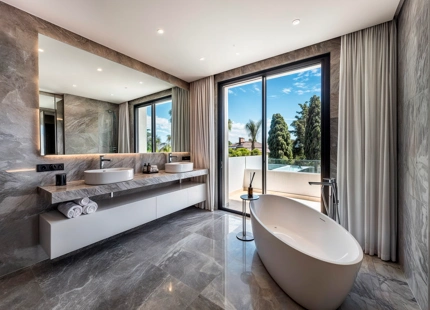 VILLA DE LUJO EN LA MILLA DE ORO DE MARBELLA CON VISTAS PANORÁMICAS A LA MONTAÑA Y AL MAR