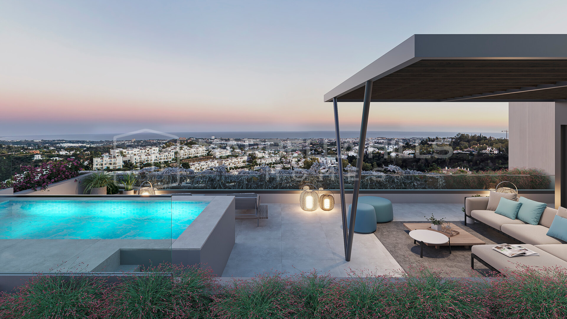 Fabulous new building project of 3 bedroom penthouses with sea views and private pool in Benahavis
