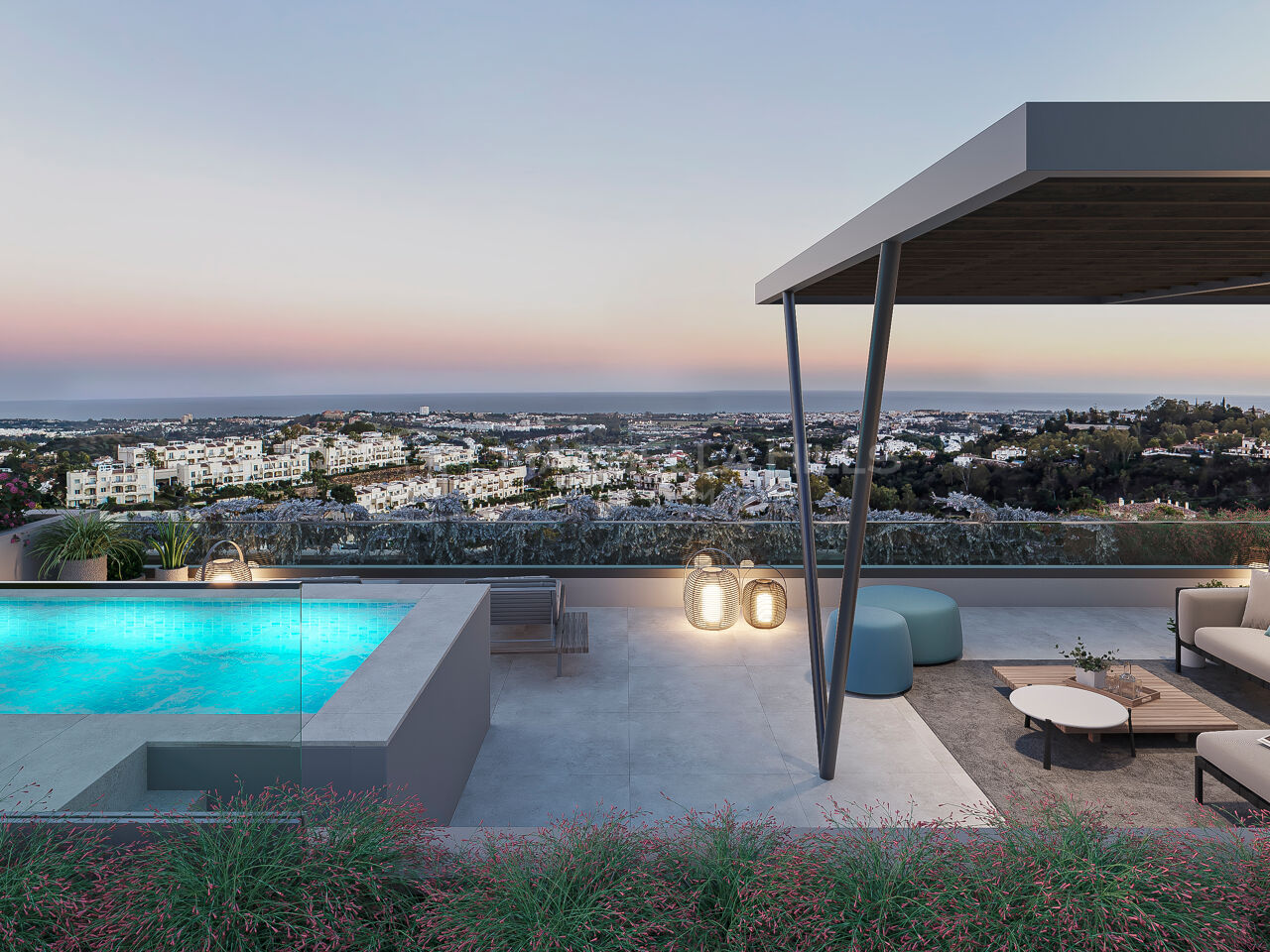 Fabuleux nouveau projet de construction de penthouses de 3 chambres avec vue sur la mer et piscine privée à Benahavis