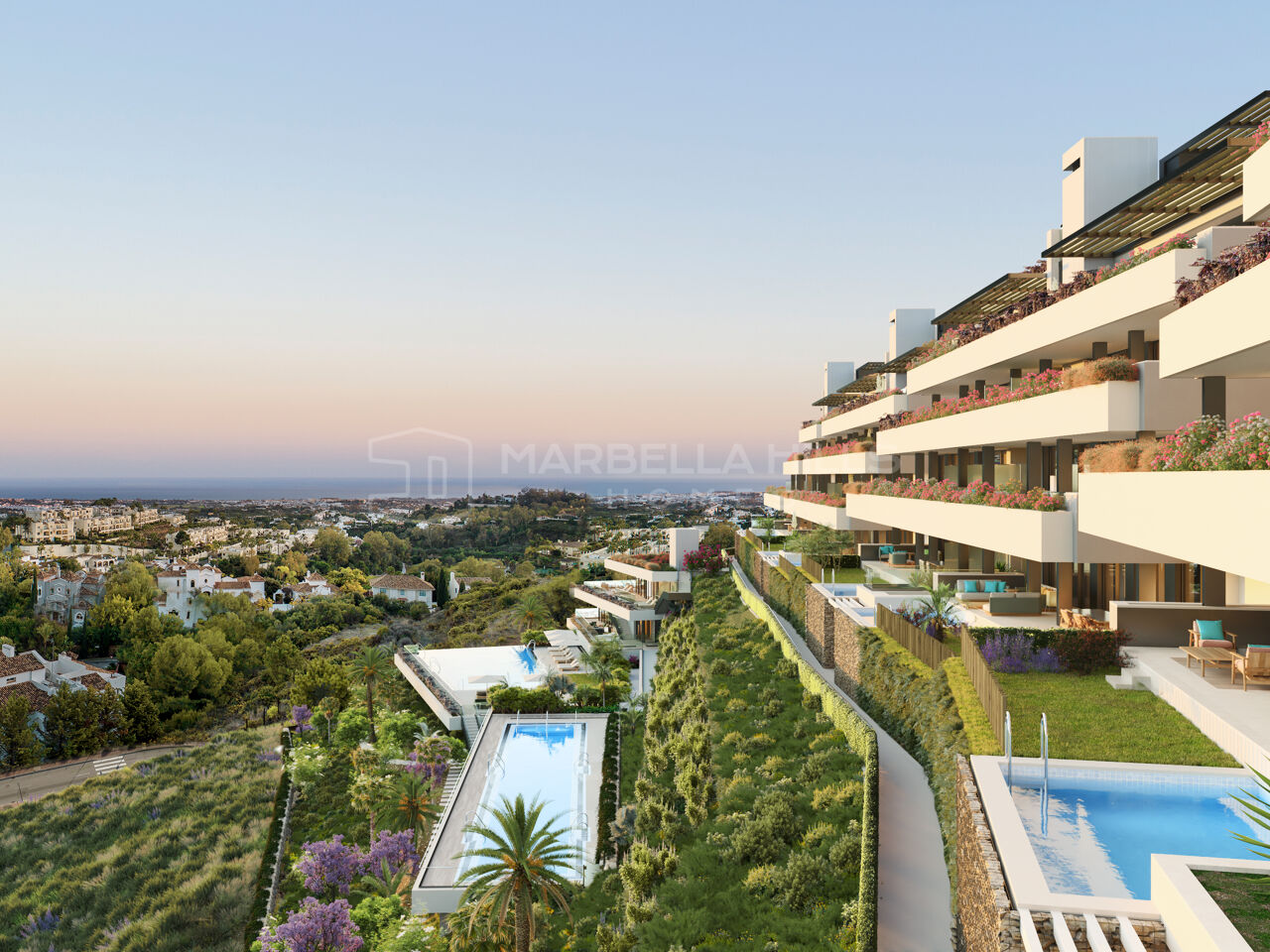 Fabuleux nouveau projet de construction d'appartements de 3 chambres avec vue sur la mer et piscine privée à Benahavis