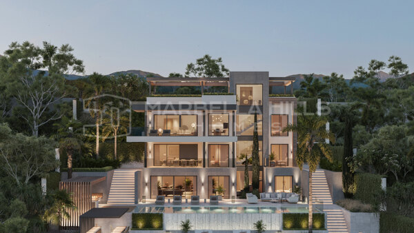 Nouveau complexe Golf Resort de 13 villas de luxe 4-5 chambres avec vue panoramique sur la mer à Mijas