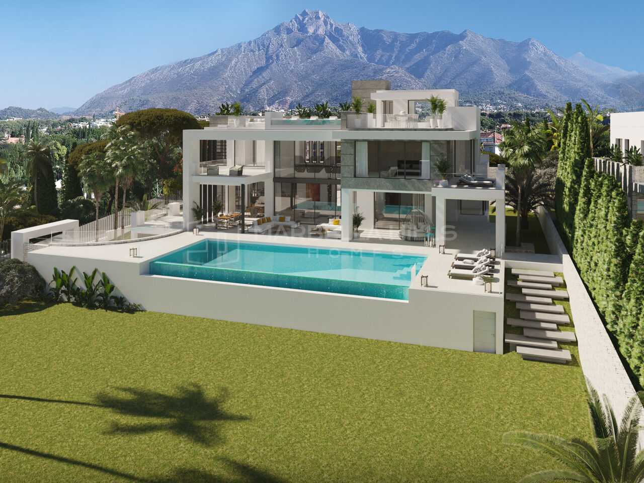 Extraordinary new construction project of a 7 bedroom villa with sea views located on the Golden Mile in Marbell