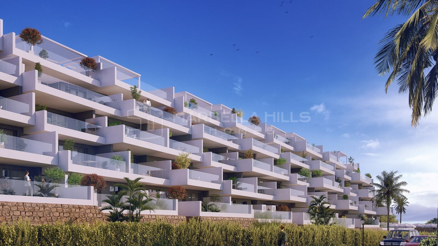 Attraktives Neubauprojekt von 3-Schlafzimmer-Wohnungen mit Meerblick in außergewöhnlicher Lage in Manilva
