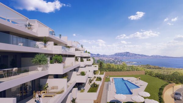 Attraktives Neubauprojekt von 3-Schlafzimmer-Wohnungen mit Meerblick in außergewöhnlicher Lage in Manilva
