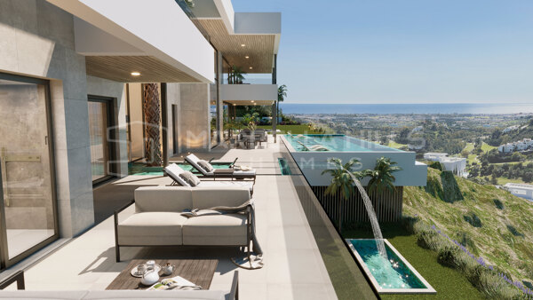 Villa de lujo en venta en El Madroñal, Benahavís con vistas panorámicas al mar, spa, cine y piscina infinity