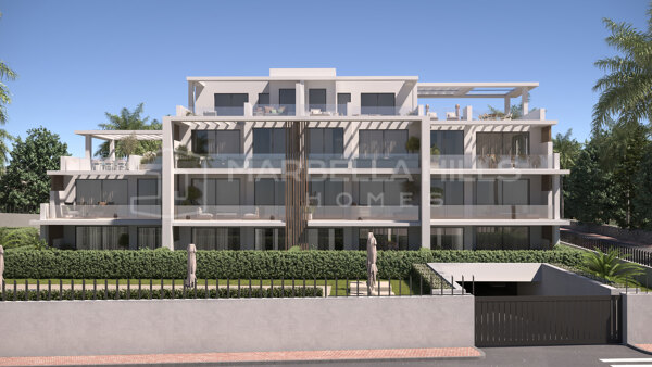 Nuevo complejo residencial contemporáneo que ofrece áticos de 4 dormitorios con vistas al mar en la Nueva Milla de Oro, Estepona
